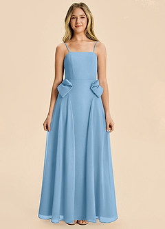 Azazie Nyah Junior Steel Blue A-Line Pleated Chiffon Dress image6