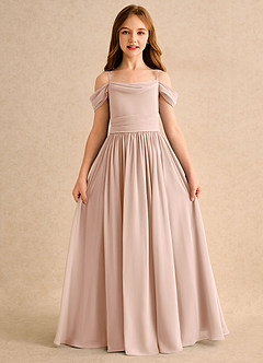 Azazie Shia Girls Formal Flower Girl Dresses English Rose A-Line Off the Shoulder Chiffon Dress image5