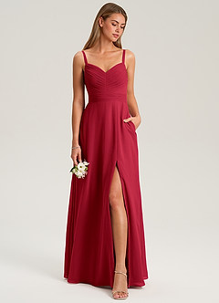 Azazie Terese Bridesmaid Dresses Scarlet A-Line Pleated Chiffon Dress image3