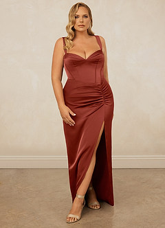 Christian Siriano Bridal for Azazie 1017 Bridesmaid Dresses Terracotta Sheath Sweetheart Neckline Stretch Satin Dress image9