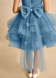 Azazie Tinie Flower Girl Dresses Steel Blue Ball-Gown Bow Tulle Dress image7