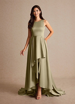 Azazie Niles Mother of the Bride Dresses Moss Green A-Line Trains Stretch Satin Dress image8
