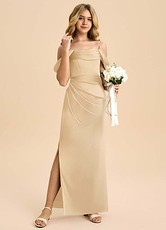 Azazie Saige Junior Robe Fourreau en Satin extensible Épaule décolletée Or image4