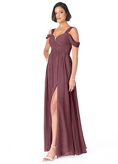 Azazie Lianne Bridesmaid Dresses Sangria A-Line Off the Shoulder Chiffon Dress image3