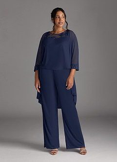 Azazie Frances Mère de la mariée Robes Robe Combinaison/Tailleur Pantalon en Maille Découpé Bleu Marine Foncé image11
