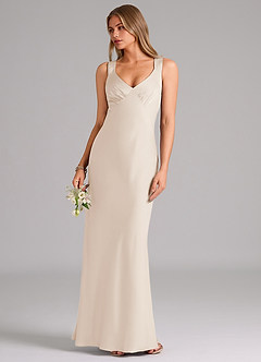 Azazie Kamila Bridesmaid Dresses White Alabaster A-Line Pleated Stretch Satin Dress image5