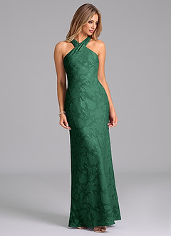 Azazie Doretta Bridesmaid Dresses Dark Green Mermaid Pleated Floral Burnout Dress image3