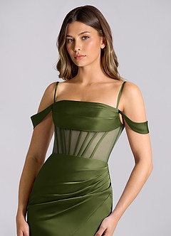 Azazie Alyce Bridesmaid Dresses Olive Mermaid Off the Shoulder Stretch Satin Convertible Dress image6