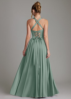 Azazie Francis Bridesmaid Dresses Silver Sage A-Line Corset Stretch Satin Dress image2
