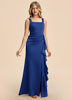 Azazie Adrienne Junior Royal Blue Sheath Pleated Stretch Satin Dress image6