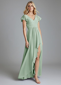 Azazie Omari Bridesmaid Dresses Agave A-Line Chiffon Dress image1