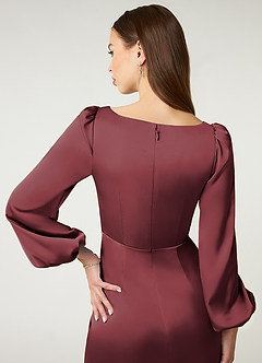 Azazie Mel Brautjungfernkleider Etui Langarm Stretch-Satin Kleid Merlot image4