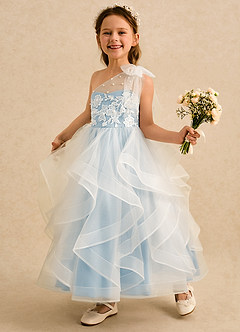 Azazie Zoey Blumenmädchenkleider Ballkleid Spitze Tüll Kleid Himmelblau image3
