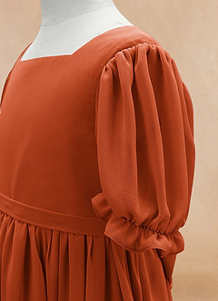 Azazie Joss Flower Girl Dresses Paprika A-Line with Sleeves Chiffon Dress image7
