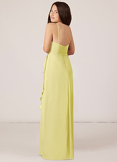 Azazie Kaylee Junior Lemon Sorbet A-Line with Belt Chiffon Dress image5