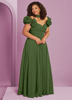 Barbie ♥ Azazie Bridesmaid Dresses Olive A-Line Off the Shoulder Chiffon Convertible Dress image3