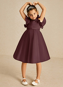 Azazie Kaeya Flower Girl Dresses Sangria A-Line Bow Tulle Dress image3