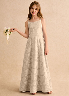 Azazie Jaella Girls Formal Flower Girl Klänningar Klänning A-Line i Blommig Utbrändhet Plisserad image2
