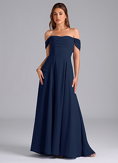 Azazie Almina Vestidos de damas de honor Vestido de Azul Marino Oscuro de Gasa de Corte en A Convertible con Vestidos sin tirantes image3