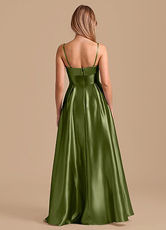 Azazie Lucienne Robes de demoiselle d'honneur Robe Trapèze en Satiné métallisé Plissée Olive image2