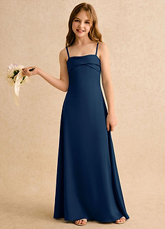 Azazie Mirabella Girls Formal Robe Demoiselle D'honneur Fillette Robe Fourreau en Satin extensible Encolure en Forme de Cœur Bleu Marine Foncé image3