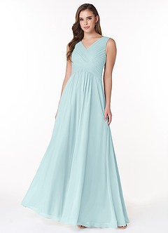 Azazie Flora Bridesmaid Dresses Sea Glass A-Line Pleated Chiffon Dress image1