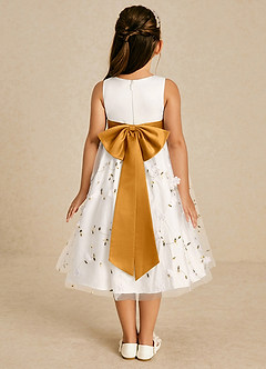Azazie Pollie Flower Girl Dresses Ivory Butterscotch A-Line Bow Tulle Dress image2