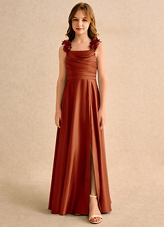 Azazie Rosita Girls Formal Jurken voor bloemenmeisjes A-Lijn Jurk van Mat Satijn Geplooid Paprika image3