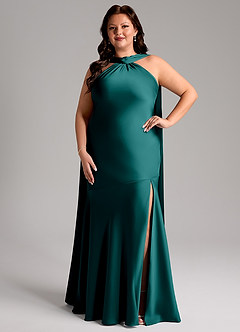 Azazie Kinsley Bridesmaid Dresses Peacock Mermaid Side Slit Stretch Satin Dress image8