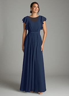 Azazie Daphne Modest Bridesmaid Dresses A-Line Ruffled Chiffon Floor-Length Dress image1