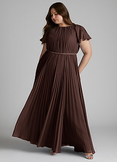 Azazie Kara Bescheidene Brautjungfernkleider A-Linie Plissee Chiffon Bodenlänge Kleid image12