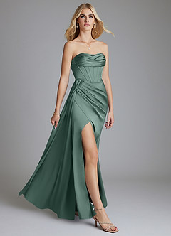 Azazie Amyra Bridesmaid Dresses Eucalyptus Mermaid Off the Shoulder Stretch Satin Convertible Dress image10