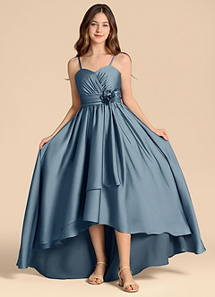 Azazie Catalina Junior Jurk van Stretch Satijn met A-Lijn Sweetheart Halslijn Stoffig Blauw image4