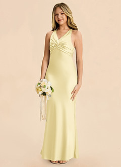 Azazie Hati Junior Lemon Sorbet Mermaid Stretch Satin Dress image6