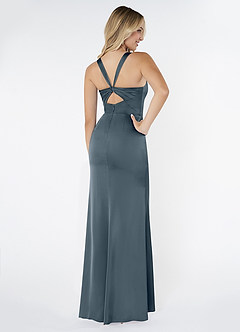 Azazie Mero Bridesmaid Dresses Twilight Sheath Pleated Stretch Satin Dress image3