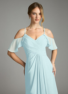 Azazie Dakota Bridesmaid Dresses Sea Glass A-Line V-Neck Pleated Chiffon Dress image7