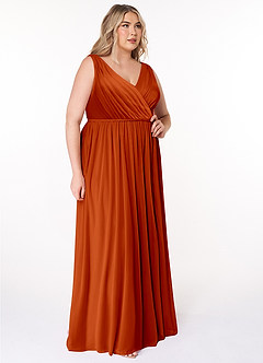 Azazie Tanicia Bridesmaid Dresses Paprika A-Line V-Neck Pleated Mesh Dress image8