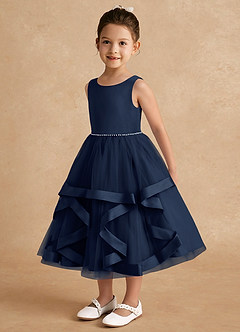 Azazie Posy Blumenmädchenkleider A-Linie Mit Perlen Tüll Kleid Dunkelmarine image3