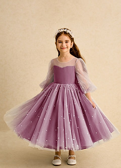 Azazie Trudy Flower Girl Dresses Mulberry Ball-Gown Sweetheart Neckline Tulle Dress image5