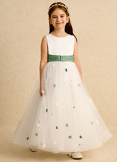 Azazie Cricket vestidos de niña de las flores Vestido de Marfil Matcha de Satin Mate de Princesa con Plisado image6