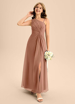 Azazie Brooke Junior Vestido de Bronceador de Gasa de Corte en A con Corte Lateral image3