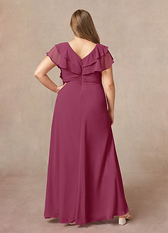 Azazie Snapdragon Mother of the Bride Dresses Mulberry A-Line V-Neck Ruched Chiffon Dress image7