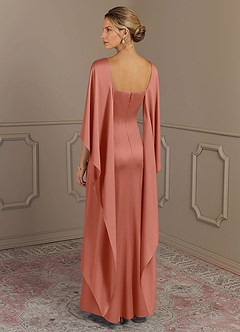 Azazie Eli Mère de la mariée Robes Robe Fourreau en Satin extensible Col de bateau Rose Saumon image2