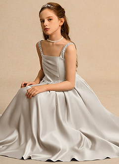 Azazie Mochi Girl Flower Girl Klänningar Klä Balklänning i Matt satäng Plisserad image3