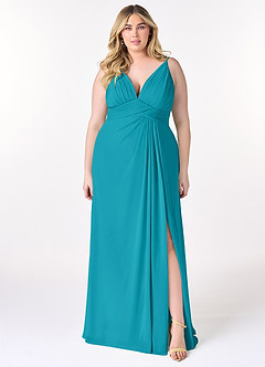 Azazie Maren Allure Bridesmaid Dresses Jade A-Line V-Neck Lace Chiffon Dress image6