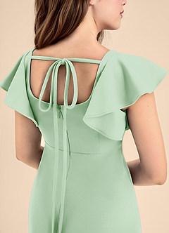 Azazie Bondi Junior Abito A-Line in Crepe Elasticizzato Spacco Laterale Verde Salvia image5