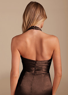 Azazie Jemma Jurken voor bruidsmeisjes Jurk van Metaalachtig Satijn met Kolom Geplooid Ganache image2