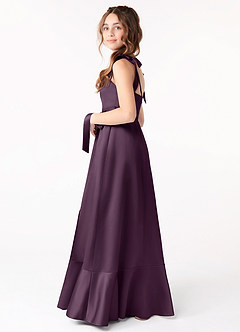 Azazie Barbara Junior Plum A-Line Bow Stretch Satin Dress image2