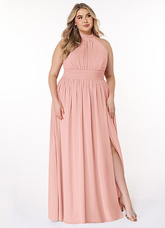 Azazie Iman At-home Try On Dresses Dusty Blue A-Line A-Line Ruched Chiffon Dress image11