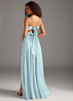 Azazie Zeya Brautjungfernkleider A-Linie Plissee Stretch-Satin Kleid Wolke Blau image1